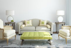 Sofa abu-abu berwarna hijau di ruang tamu