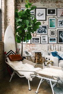 Paintings on the wall of a loft studio