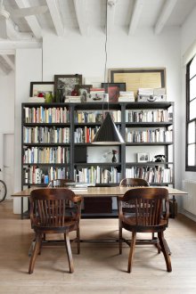 Bookshelves in a loft studio