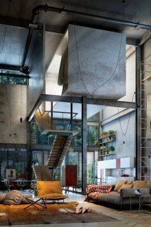 Хол в индустриален стил