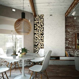 Бяла тухла в таванската всекидневна