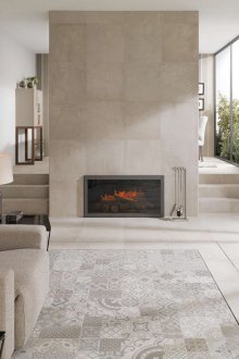 Бежова плочка за камина