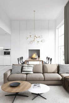 Zonasi ruang tamu dan dapur dengan perapian