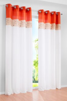 Orange and White Curtains on Rustic Eyelets