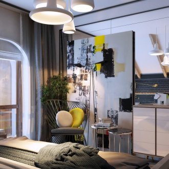 장식이 있는 침실 14제곱미터