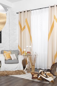 Beautiful creamy orange curtains in the living room