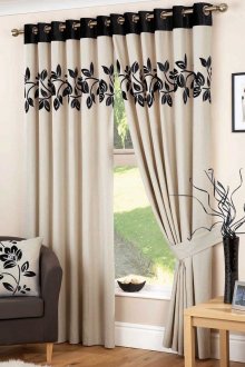 Black and cream curtains in the living room