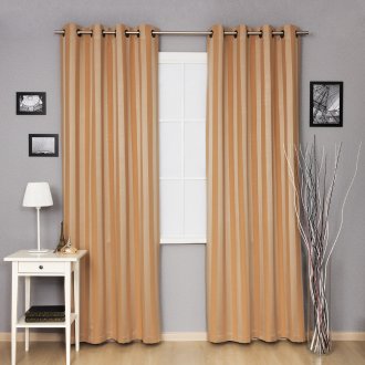 Cream Monochrome Curtains on Vertical Striped Eyelets