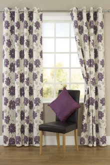 Floral gray-violet curtains on grommets