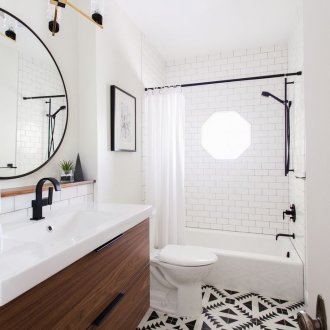 Баня 9 кв. м в монохромен дизайн