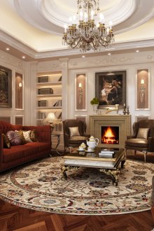 Кръг килим в класическа всекидневна