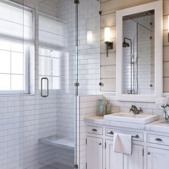 Дизайн на душ без поднос със седалка