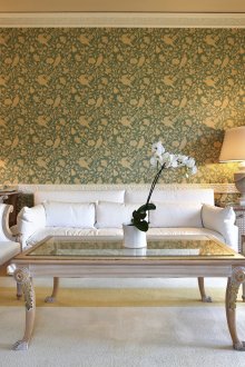 Бежово жълт килим в неокласическа всекидневна