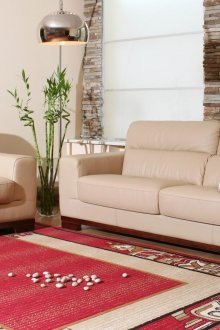 Кремообразен червен килим в хола