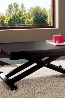 Folding black coffee table on wheels