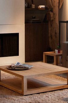 Low coffee table made of wood in the living room