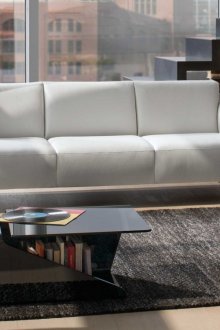 Black coffee table in black plastic in the living room