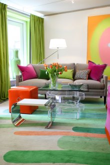 Three coffee tables in the living room interior