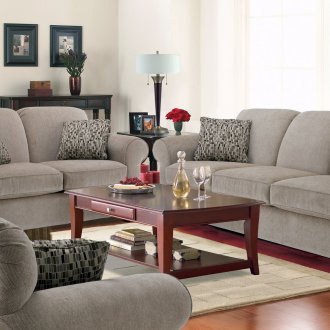 Red wooden coffee table with drawer