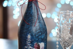 Decoupage champagne bottle depicting an angel