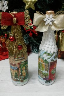 Botellas de champán decoupage con arcos