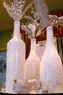 Декупаж бутилки шампанско в бяло