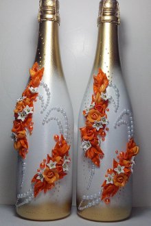 Декупаж шампанско бутилка мъниста