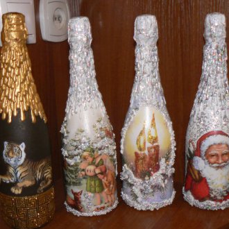 Декупаж за бутилка шампанско за Нова година