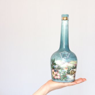 Декупаж бутилка шампанско със лепенка