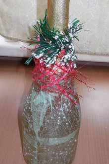 Декупаж бутилка шампанско с тензух