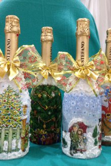 Декупаж бутилки шампанско за новата година