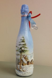 Нова година декупаж бутилка шампанско обемна