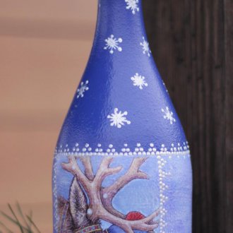 Новогодишен декупаж на бутилка шампанско с елен