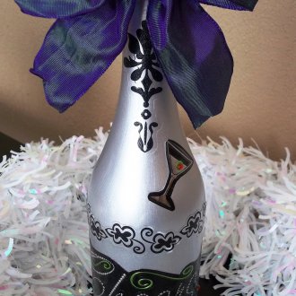 Коледни бутилки шампанско с декупаж с украшение