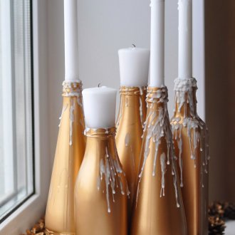 Новогодишен декупаж на бутилка шампанско за свещник