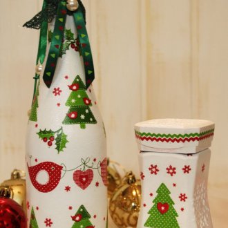Новогодишна бутилка за шампанско с декупаж за декупаж
