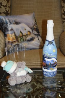 Сини бутилки за шампанско за декупаж за нова година