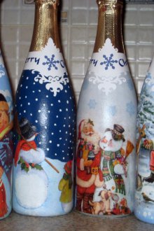 Декупаж на бутилки за зимно шампанско