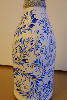 Декупаж бутилка шампанско gzhel за нова година