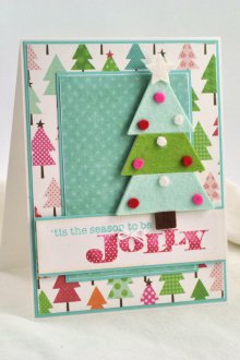 Коледна картичка с филцово коледно дърво