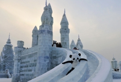 Snow slide made of blocks