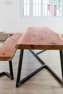 Solid wood table with bench