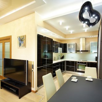 Black furniture in a one-room Khrushchev