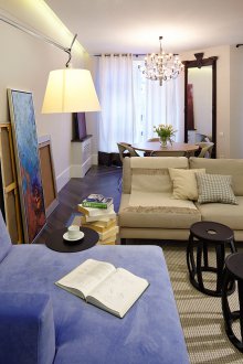 Design of one-room Khrushchev with a sofa