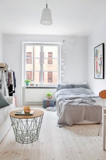 Design of one-room Khrushchev with a bed