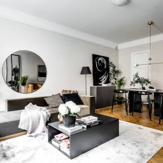Monochrome design of one-room Khrushchev