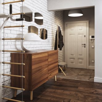 Бяла тухлена стена в дизайн на коридора