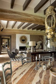Tree in the interior of a country house in a modern style