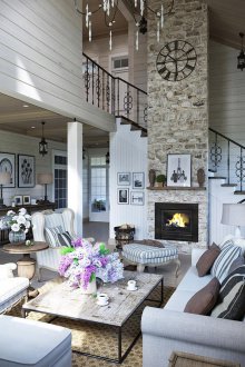 Fireplace in a modern interior of a country house