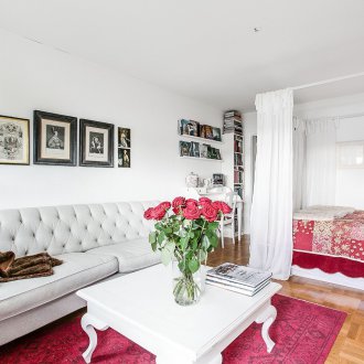 Curtains in a studio apartment